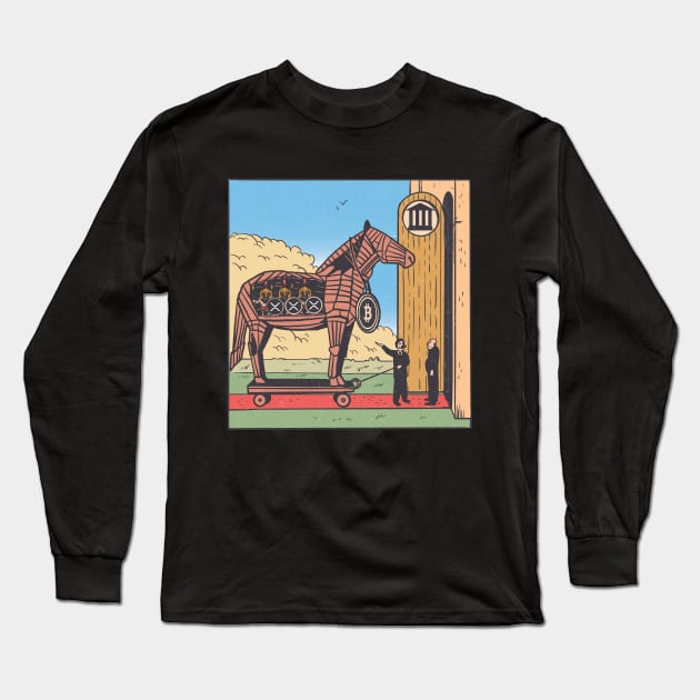 XRP Army Bitcoin Trojan Horse Cryptocurrency Long Sleeve T-Shirt by UNDERGROUNDROOTS